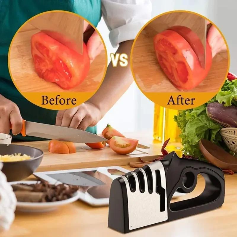 Multifunctional Knife Sharpening Tool, Stainless Steel Blade, Quick Sharpener, Handheld, Multifunction, Kitchenware, 4 In 1