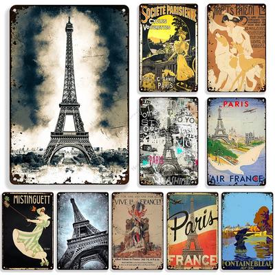 Francia Poster Viaggio Poster Metallico Torre Eiffel Cartello Decorativo Parigi Segno Metallico Retrò Piastra da Parete Casa Garage Decorazione Industriale
