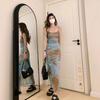 French Retro Tie-dye Suspender Dress Women's Summer New Slim and Thin Hip Skirt Spice Girl Long Skirt