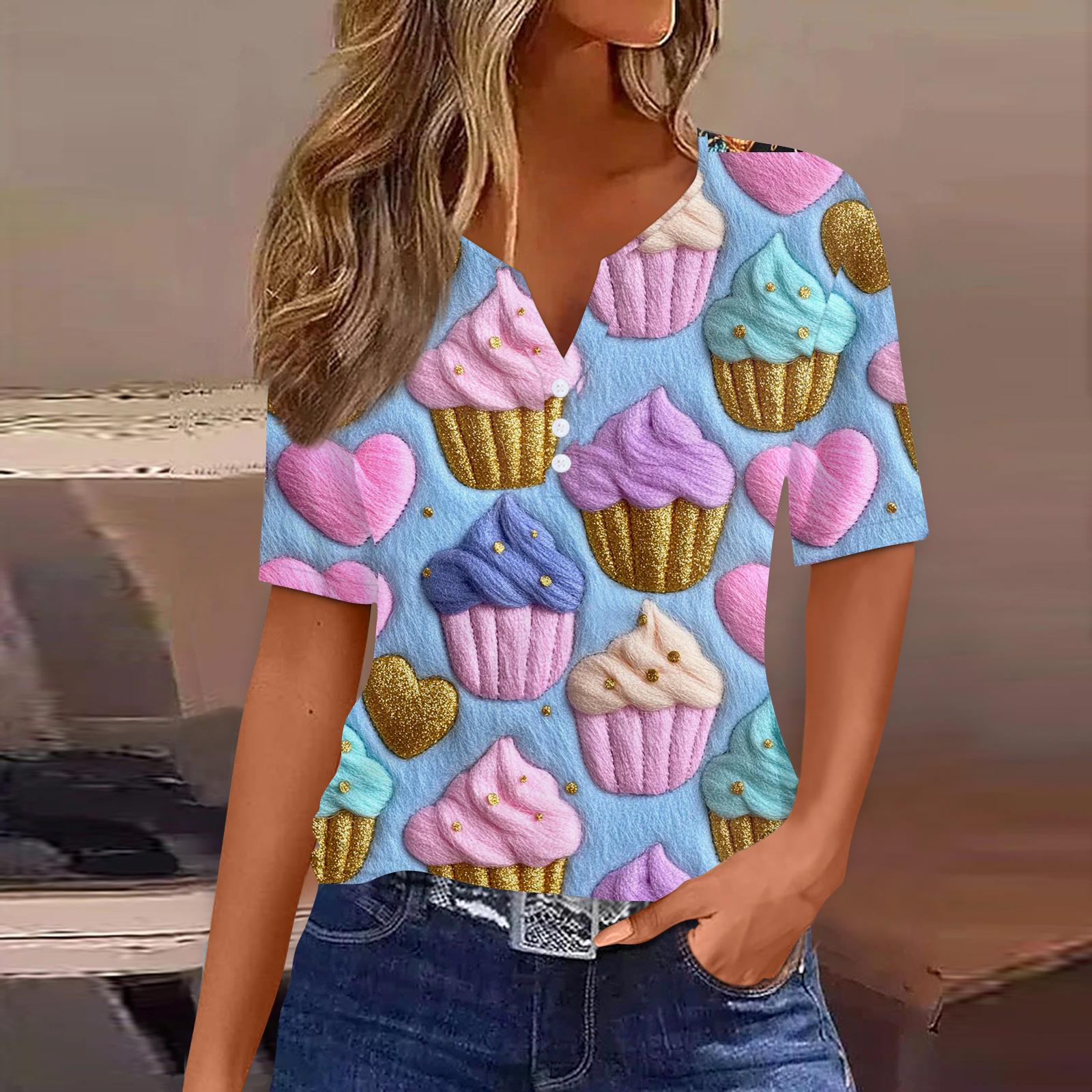 

Women s T Shirt Tee Print Button Short Sleeve Daily Weekend Fashion Basic V- Neck Regular Top St. Patrick s Day XXL