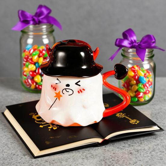 Halloween Coffee Mug Ghost Wearing Hat Shape Ceramic Cup Dishwasher Safe Festive Mug Seasonal Decoration Gift