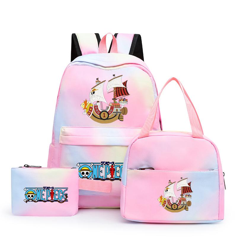 3 stk/sett Tilbake til skolen ryggsekk Anime ett stykke jenteryggsekksett Kawaii skoleelever Gutt Barn Matpakke Blyantboks