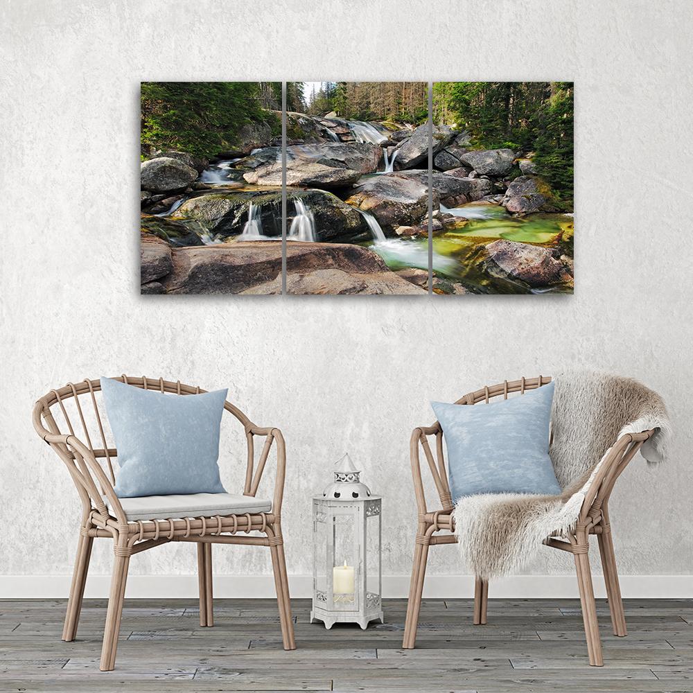 Three Piece Picture Canvas Print Waterfall Forest Brook Rocks