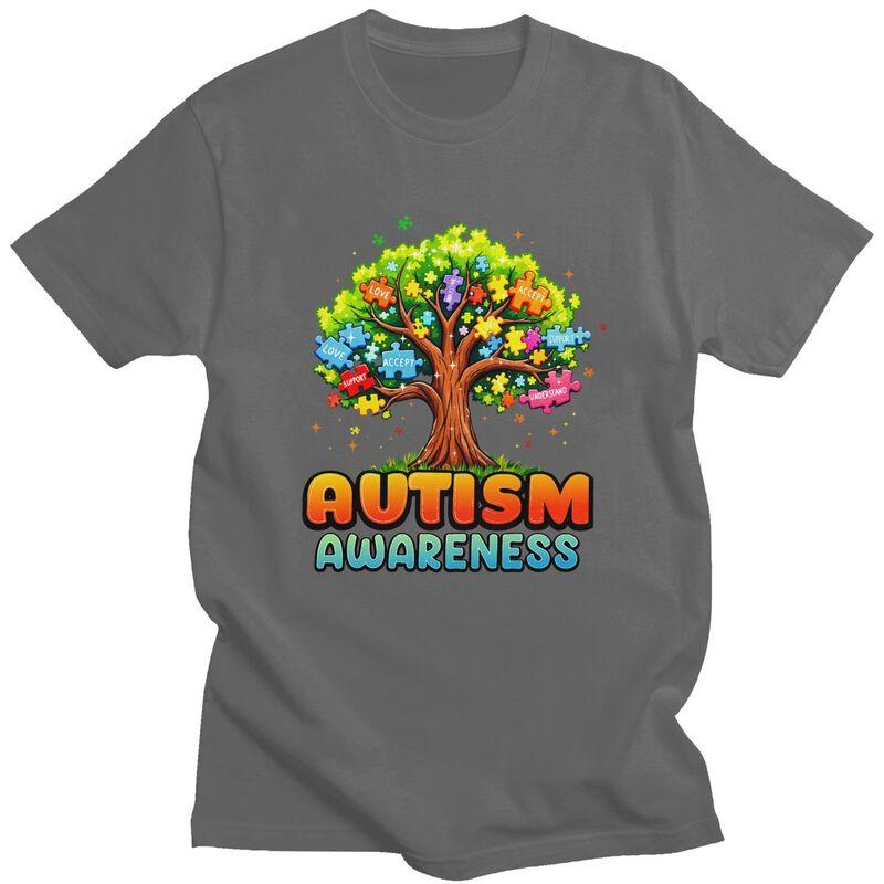 Autism Awareness Tree Teacher T Shirt for Men 100 Cotton Tshirts Casual Streetwaer Short Sleeve Tee Shirt Slim Fit Clothing