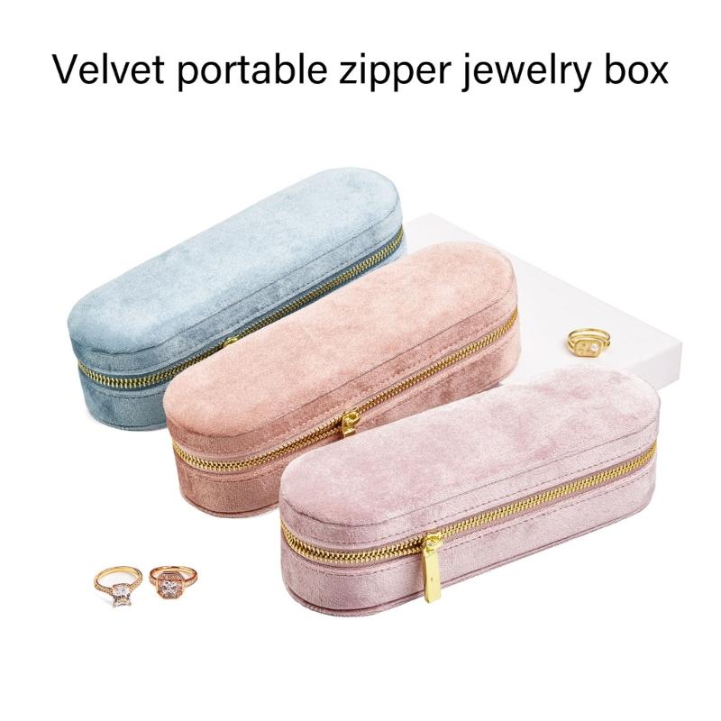 Plush Jewelry Case Portable Zippered Box Multiple Section Plush Jewelry Box with Zippers for Organizing Ornament