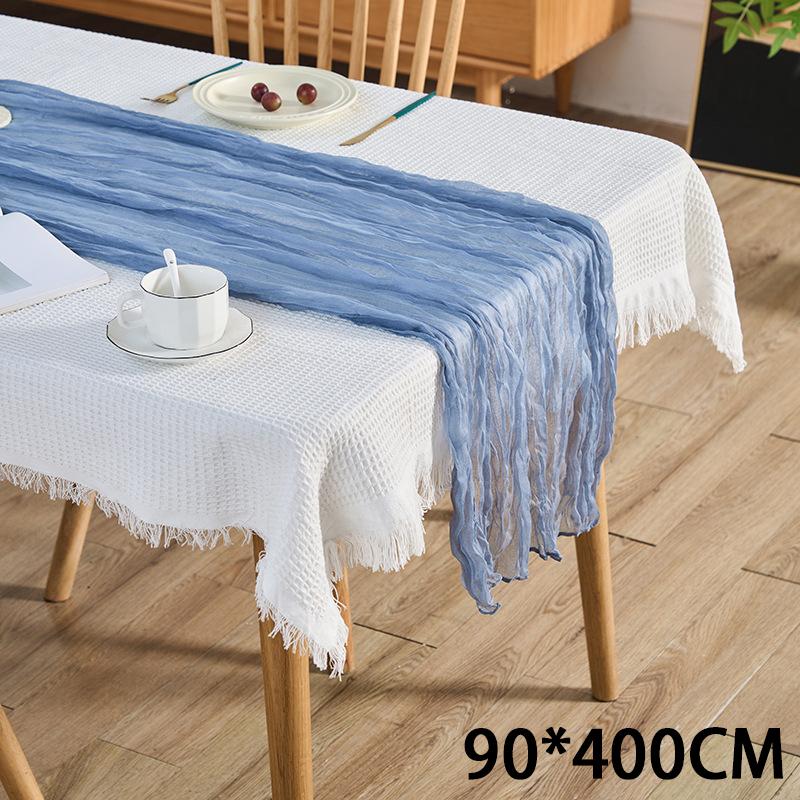 Cheesecloth Table Runner Gauze Tablecloth Semi-Sheer Crinkle Table Cover Boho-style table runner 180*90/90*340cm
