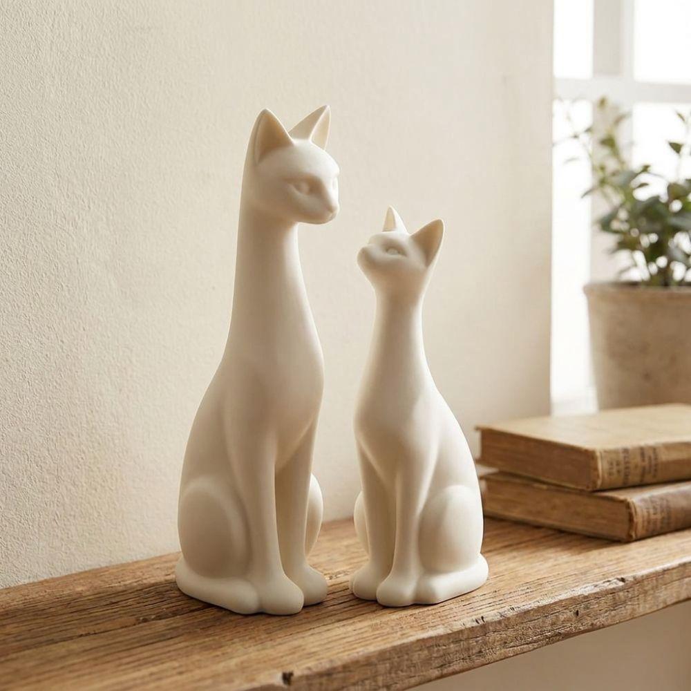 1 Pair 3D Printed Sweet Pair Cat Figurine Aesthetic White Cat Ornament Desk Decor