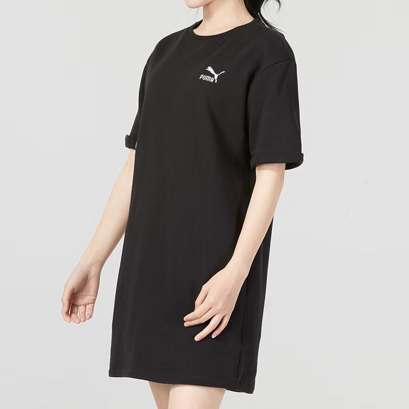 Puma Back Print Breathable Round Neck Casual Sport Pullover Midi Fitted Short Sleeve Dress Women Dress Black 623257-01