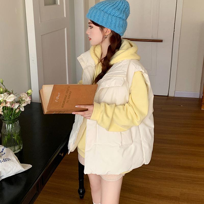 

Пуховая куртка с хлопковой подкладкой, жилет, женский осенне-зимний свободный хлопковый жилет с воротником-стойкой, однотонная куртка с хлопковой подкладкой, куртка M белый