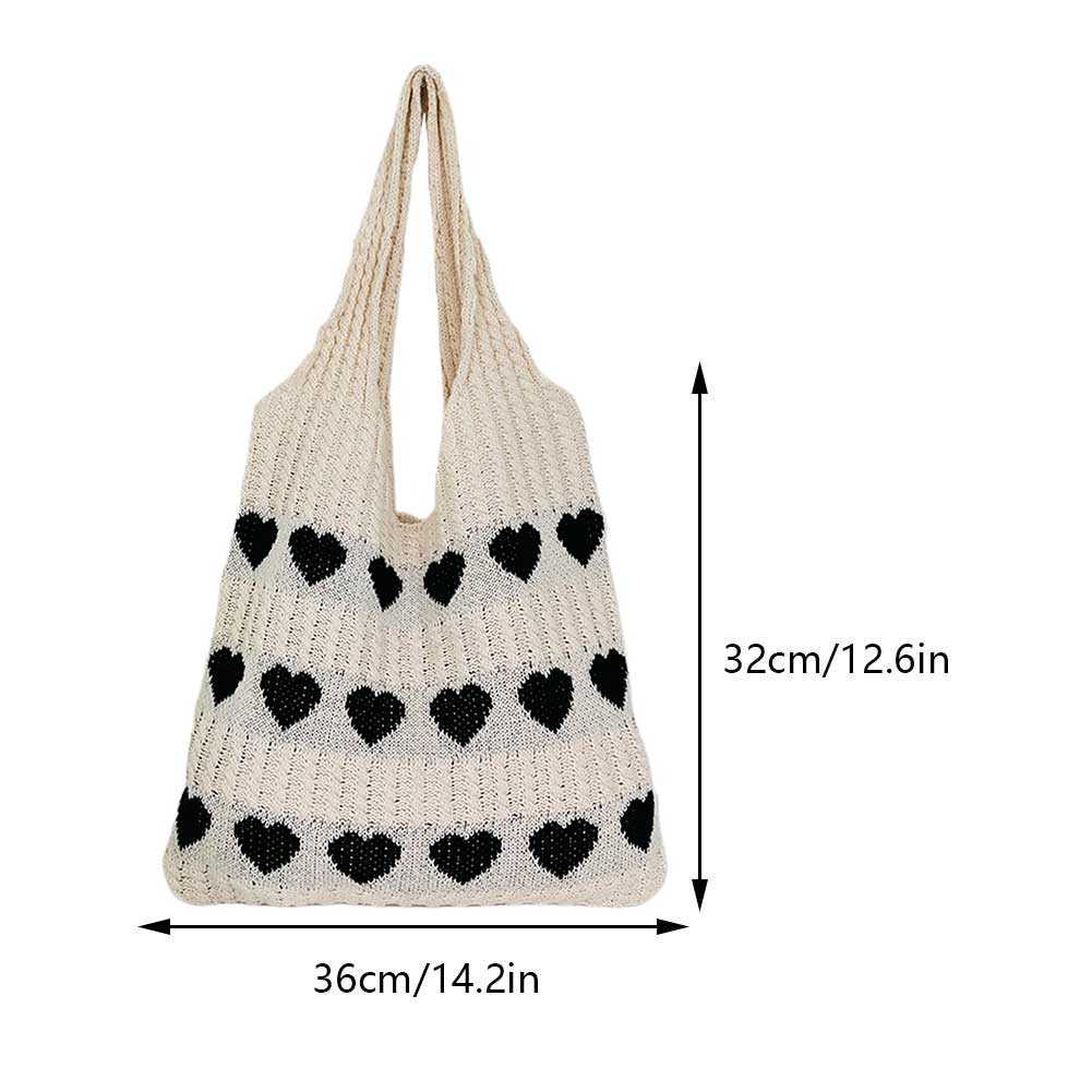 Women Knit Love Tote Bag Color Blocking Lightweight Handbag Large Capacity Shoulder Storage Bag Crochet Satchel Bag Shopping Bag