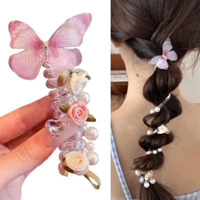 Dehnbare Telefonkabel Scrunchies Weiche Spiralen Haargummi für Langes Haar Mädchen Frauen Blickfangende Pferdeschwanz-Accessoires