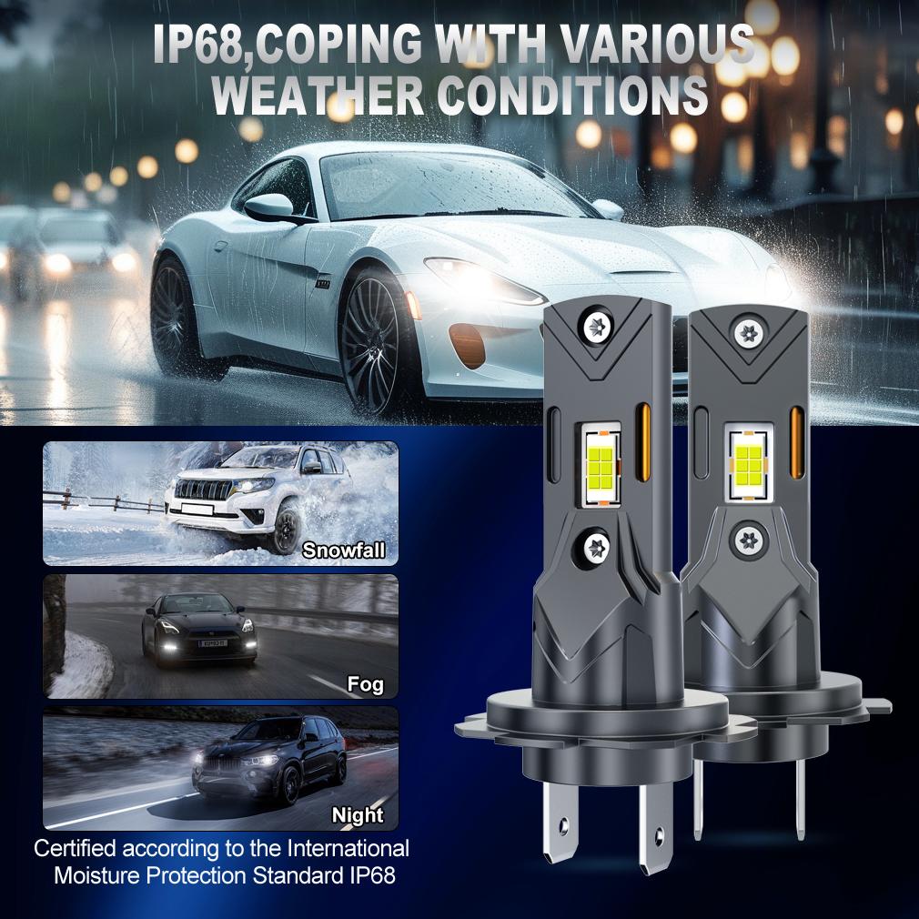 2Pcs 25000LM H4 H7 LED Headlight Bulbs 1:1 Mini Canbus H3 H11 H8 Led Lamp 70W CSP for Car Headlamp Fanless DRL Light Auto Fog Lamps 12V 6500K White