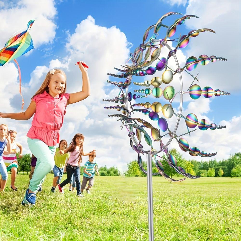Wind Powered Metal Windmill Ground Mounted Windmill Rotating Garden Art Wind Spinner Lawn Decor