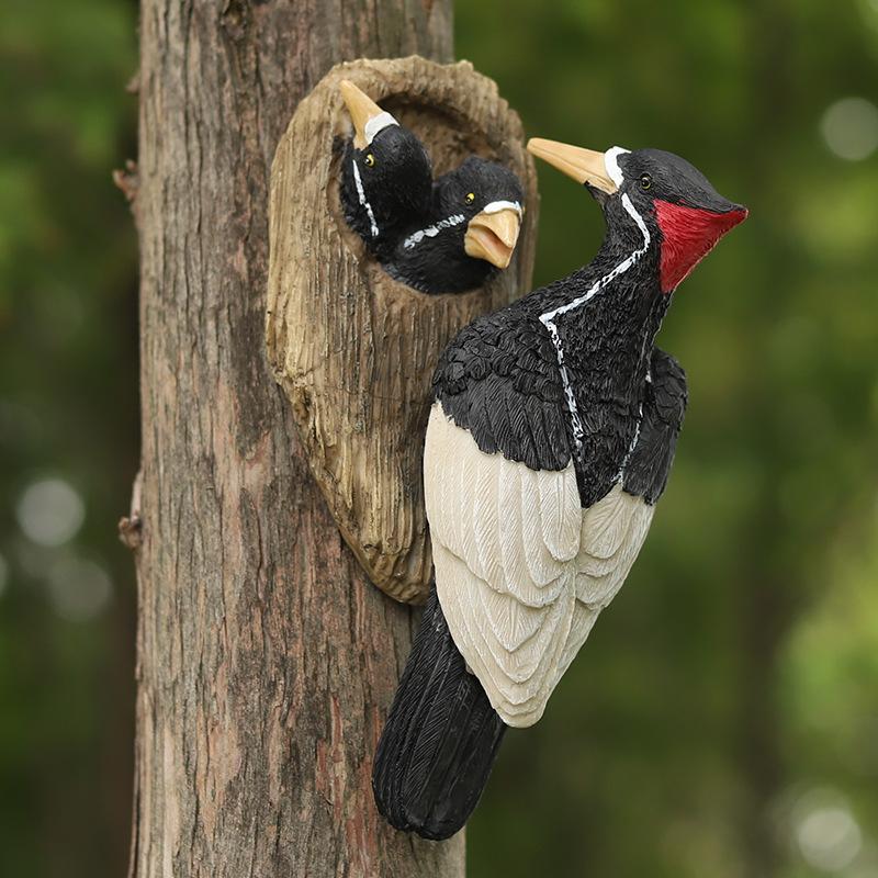 Resin Woodpecker Figurine, Handcrafted Garden Art, Durable Hanging Ornament for Patio, Lawn, Porch, Home and Garden Decor Gift