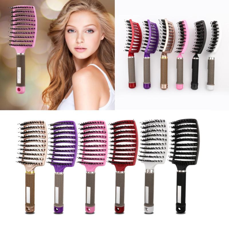 Premium Large Curved Hair Comb With Antistatic Boar Bristle For Effortless Styling