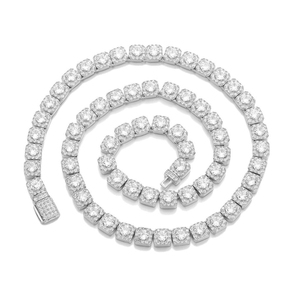 

European and American hip-hop necklace 1mm flip button zircon rock sugar chain men s necklace jewelry men and women Bracelet 7inch (length about 18cm)