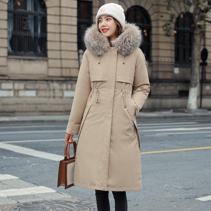 Winter Women's Plus Velvet Slim Fit Parka with Large Fur Collar Long Coat