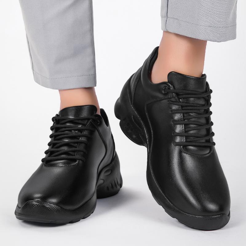 Black Leather Elevator Shoes for Men 6-10CM Height Increasing Breathable Casual Sports Sneakers for Business and Daily Life