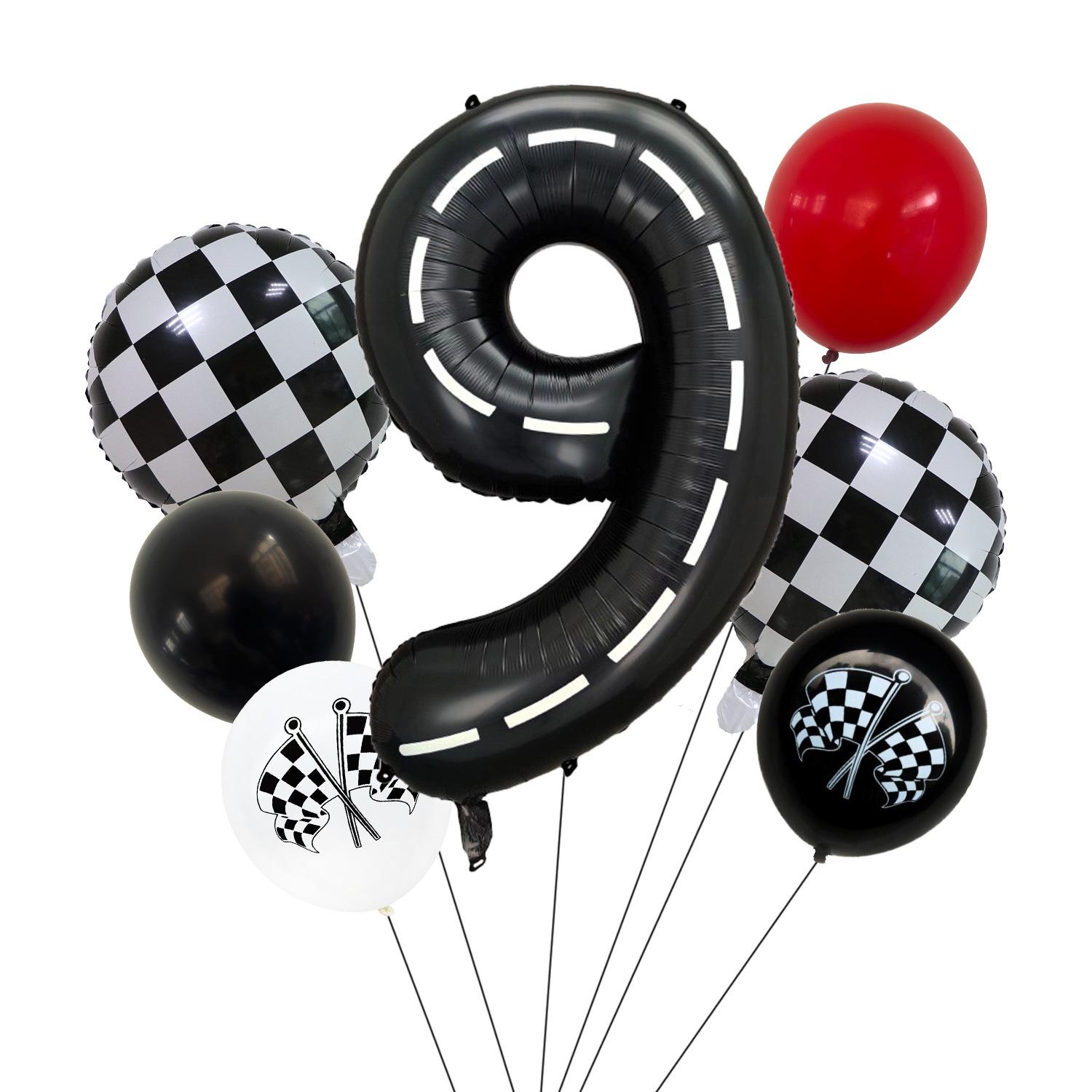 

Racing Theme Digital Aluminum Film Balloon Black And White Chess Print Birthday Party Balloon Decoration Set Racing Digital Set 9