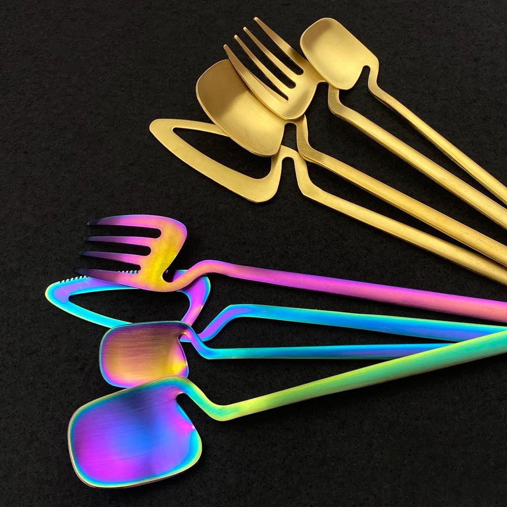 16Pcs/Set Black Cutlery Set Knives Dessert Forks Spoons Dinnerware Set Stainless Steel Tableware Set Home Kitchen Silverware Set