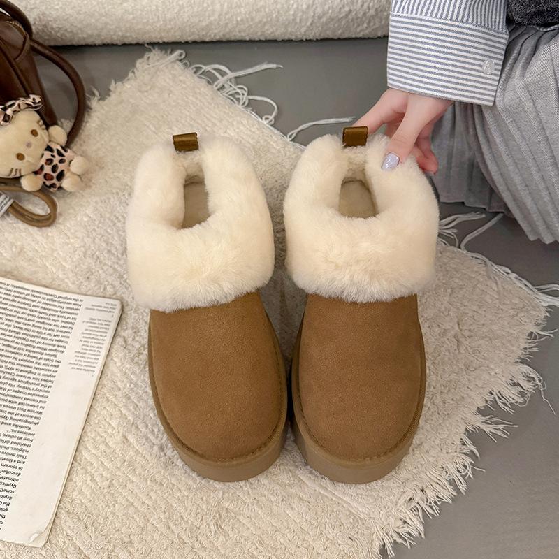 Thick-soled Low-top Snow Boots Women's Fur Integrated 2025 New One-pedal Fluffy Winter Thickened Cotton Shoes