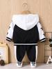 Boys' Hooded Black & White Letter Print Suit for Autumn & Winter