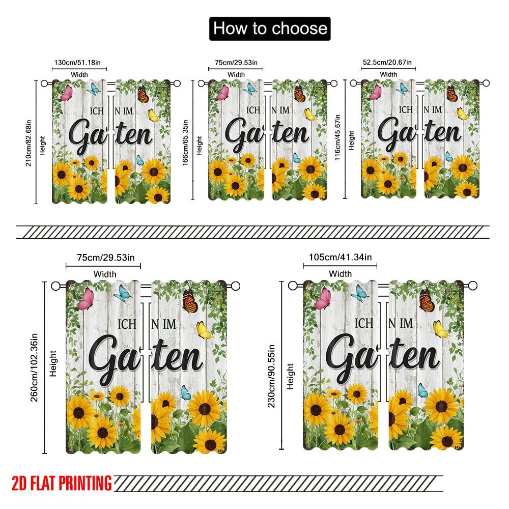 2 Stück 2D Flachdruck Fenstervorhänge Garten Schmetterlinge Sonnenblumen Floral 100% Polyester Ohne Strom Festliche Wanddekoration