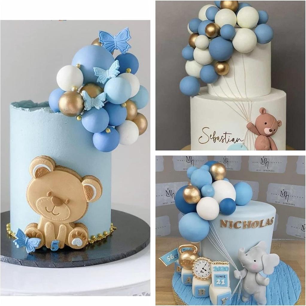 32Pcs Blue Gold Ball  Mini Balloons Foam Balls Cake Picks Cake Topper Balls for Wedding Party Birthday Cake Topper Decorations
