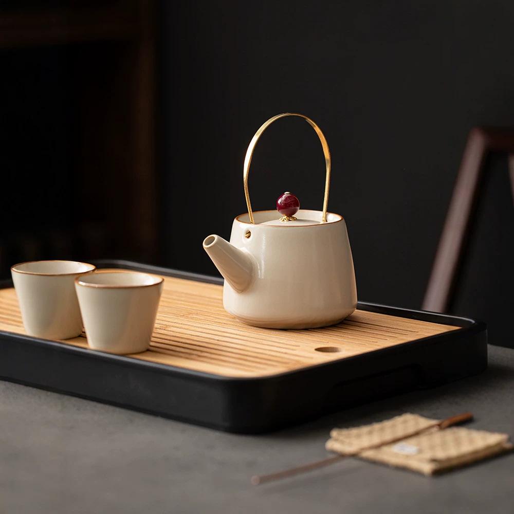Ru kiln Kung Fu tea set Household Xishi pot set New tea set Tea table set