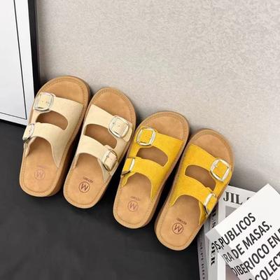 Fashion Lazy Outdoor Soft Soled Exposed Toe Straight Drag 2025 New Summer Thick Soled Height Increasing Beach Shoes