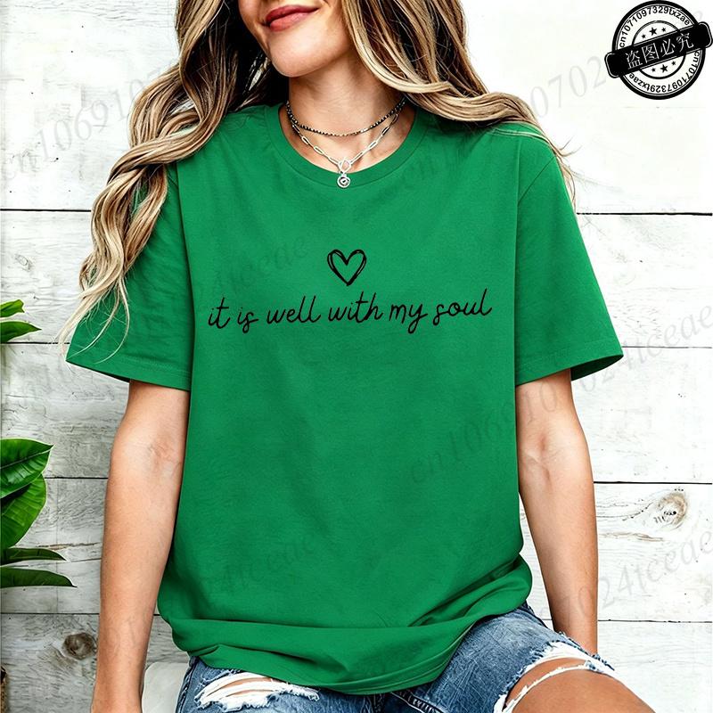Women Clothing It Is Well with My Soul Print T Shirt Hipster T-Shirt Casual Tshirt O Neck Graphic T Shirts Short Sleeve Clothing