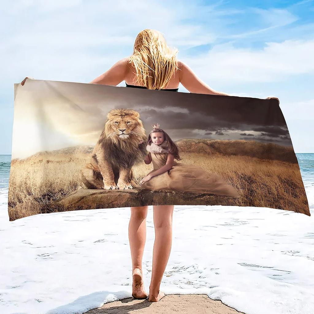 Soft Multipurpose Towel African Animal Lion, Bathroom Beach Towel Sand Proof Swimming Bath Pool Towel for Home Swim Spa Gym