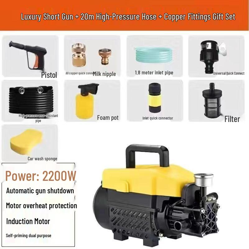 220V Portable High-Pressure Automatic Car Washer with Brush and Water Gun