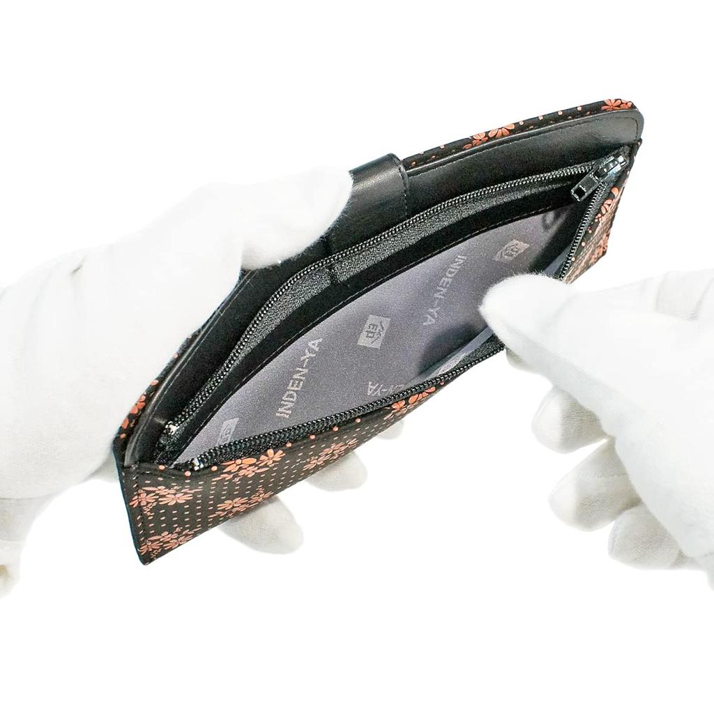 Inden Long Wallet Bundle L Thin Deerskin Black X Pink Lacquer Cosmos Pattern [Indenya] 2107-51-175