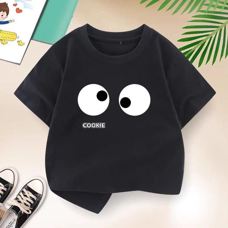 Big Eyes Tshirt for Boys Kids Funny T Shirt Printed Casual Children Clothes Teen Baby Boy Summer Black Tops 6 8 10 12 Years