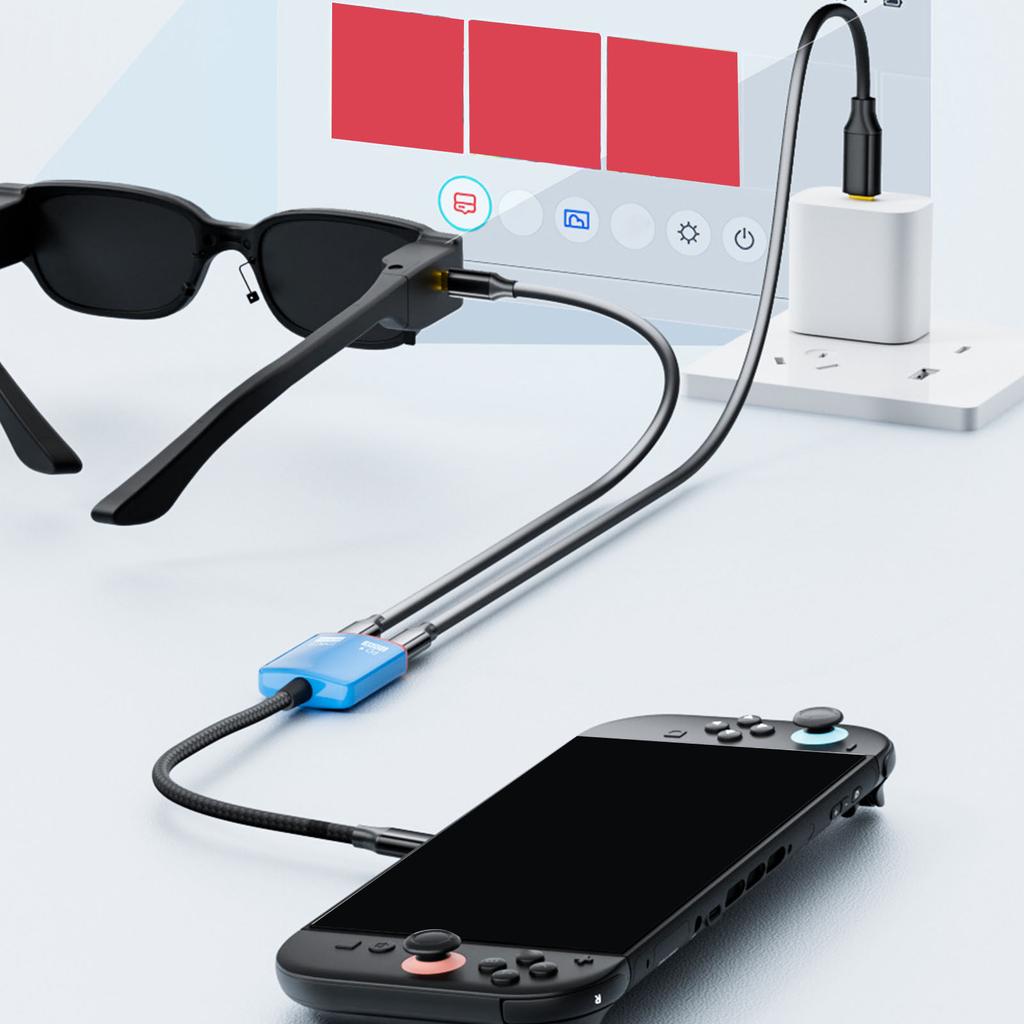 2in1 USB C Adapter for XREAL/VITURE One/RayNeo AR XR Glasses 8K Video PD100W Fast Charging for Switch Game Console Laptop Phone