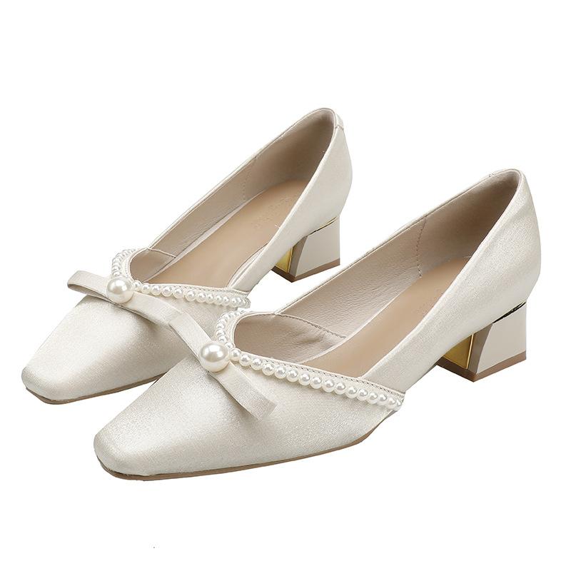 

Туфли на толстом каблуке в стиле феи, женские, 2025 год, новая осенняя коллекция, женские туфли на высоком каблуке, французские жемчужные, для вечеринки, красные, свадебные 34