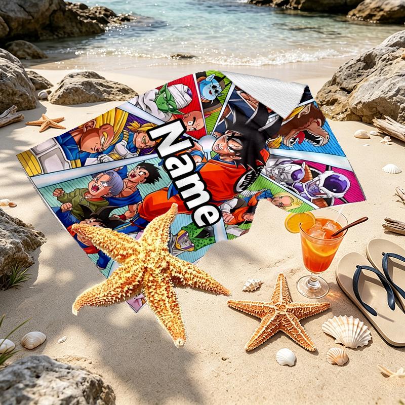 Custom Name Personalized DRAGON BALL Print Beach Towel, for Trip Camping Beach Party Home Decor, Birthday Gift for Family & Friends