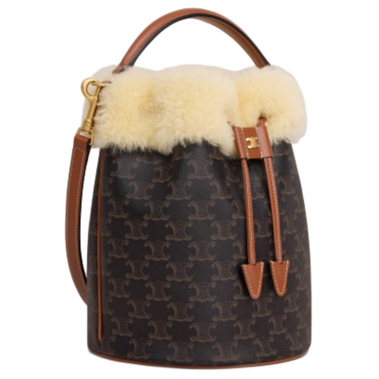 Celine Triomphe Clara Classic Logo Bucket Bag Women Handbags Brown 116882GH3-03TV