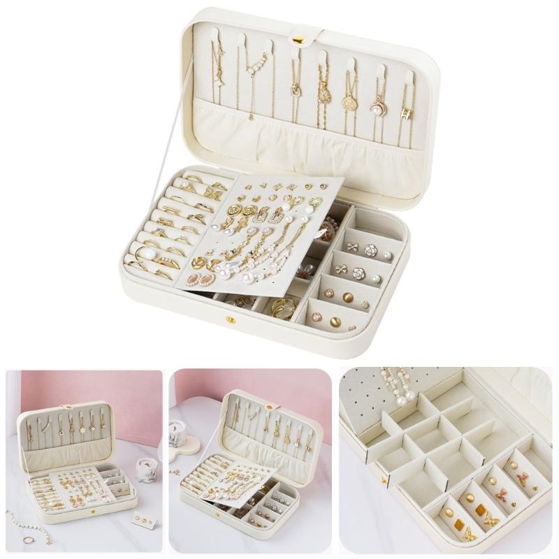 PU Leather Small Jewelry Box Convenient Jewellery Organizer with Dividers Elegant Earrings Necklaces Holder Case