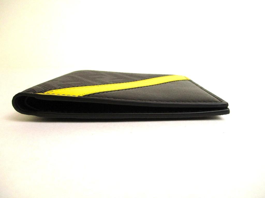 Authentic FENDI Zucca Gray Fabric Black Leather Bifold Wallet Diagonal Wallet #9973  Open Box