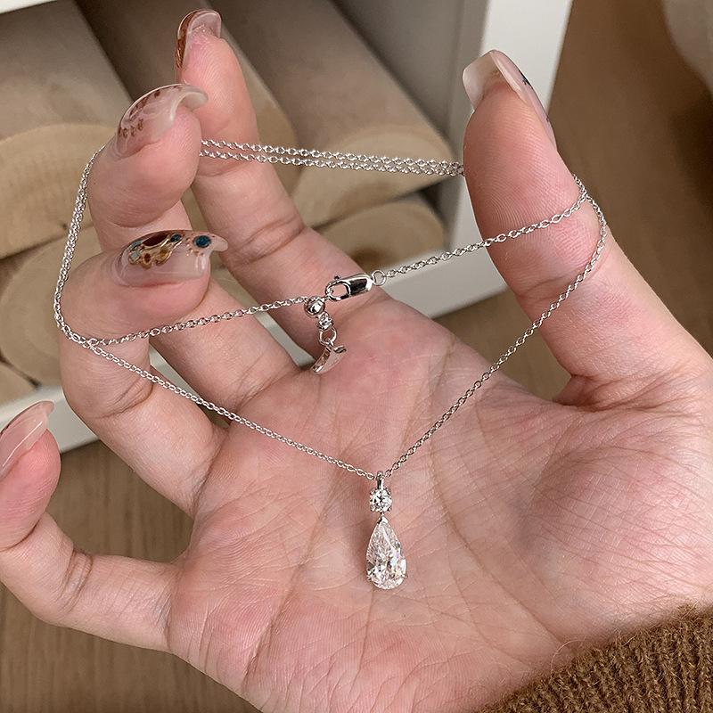 

Simple silver 925 Gemstone Water Drop necklace for women light luxury fashion choker pendant party wedding fine jewelry серебряный