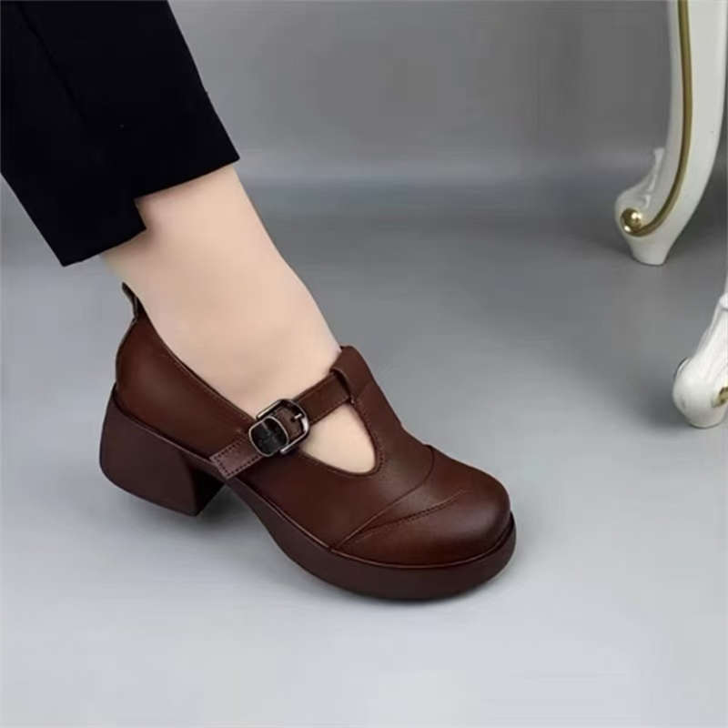 British style platform small leather shoes women's autumn new light mouth single shoes thick heel comfortable round head soft sole casual