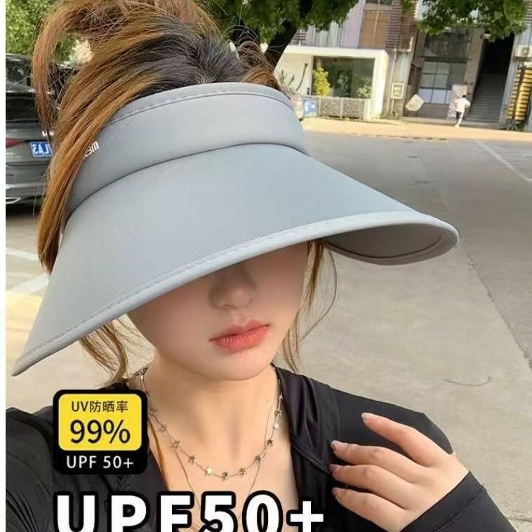 Sunscreen hat empty top can be tied ponytail women travel UV protection outdoor versatile double-sided ice silk big brim sun hat