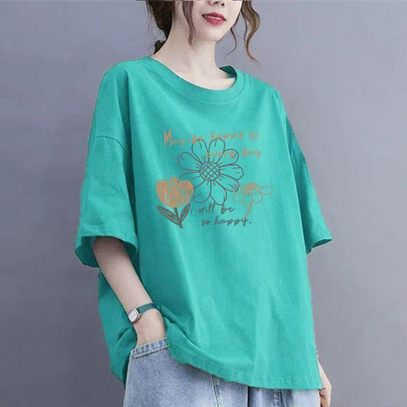 

Футболка с короткими рукавами из хлопка с подсолнухом, женская летняя, большого размера, свободная, модная, повседневная, с короткими рукавами 2XL