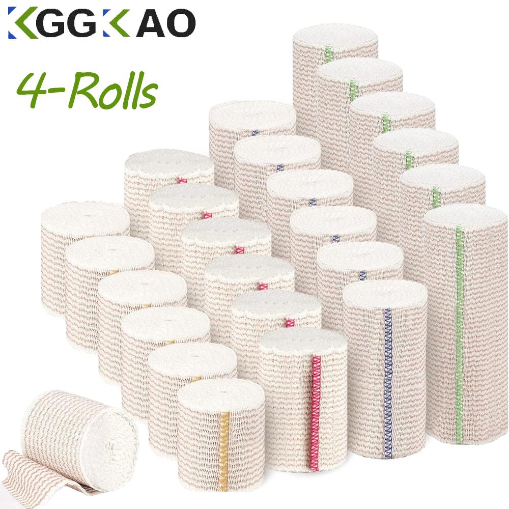 Durable And Safe 4 Roll Premium Elastic Bandage Wrapcotton Latex Free Compression Bandage Wrap With Self-Closure Support & First Aid For Sports
