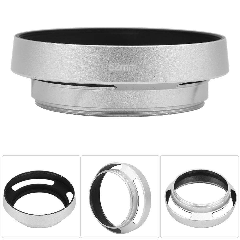 Universal Aluminium Alloy Portable Hollow Camera Bevel Lens Hood Shade Silver52mm