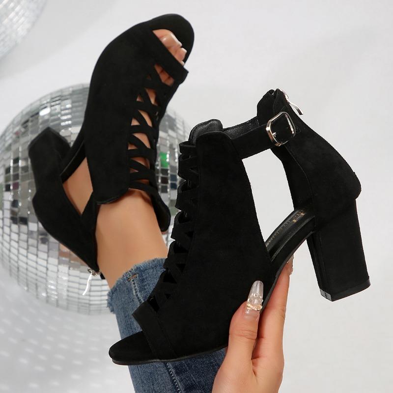 Women's High Heel Sandals Thick Heel Fishmouth Toe Heel Wrap  Women Sandals Rear Zipper New Summer Large Size Sandalias De Mujer