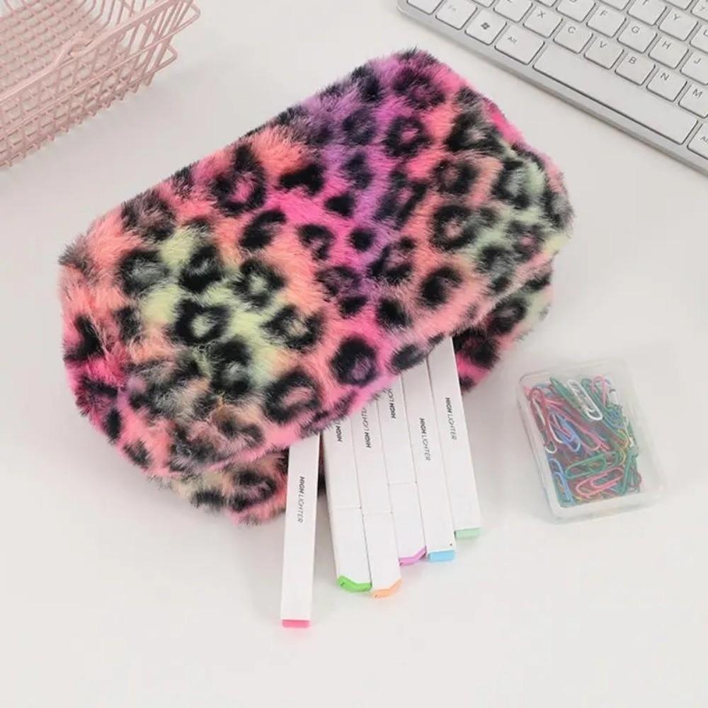 Travel Leopard Print Makeup Bag Soft Cosmetic Bag Large-Capacity Pen Case Toiletry Organizer Bag