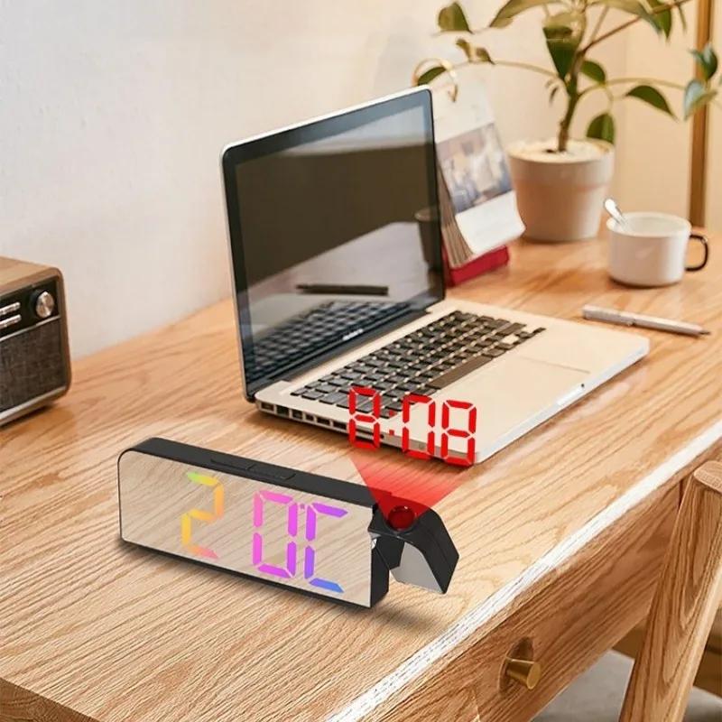 USB Powered Digital Projection Alarm Clock Night Mode Power-off Memory Table Clock 12H/24H  LED Clock With USB Cable